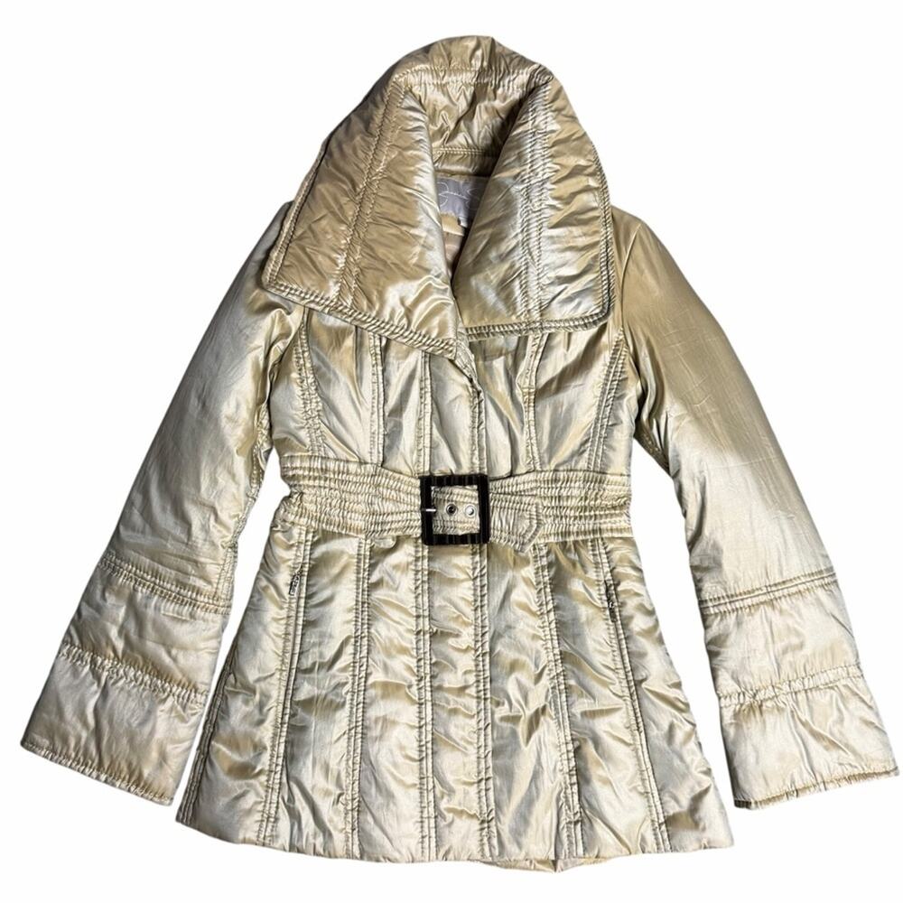 Y2K Jessica Simpson Belted Gold Puffer Coat Size Small